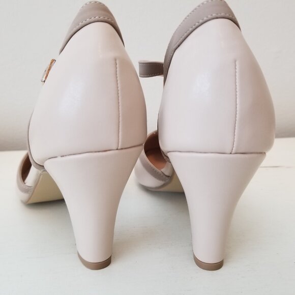 Vintage Style Round Toe T-Strap Two Tone Nude Ladies Heels Size 7 1/2 Brand New - Picture 9 of 11